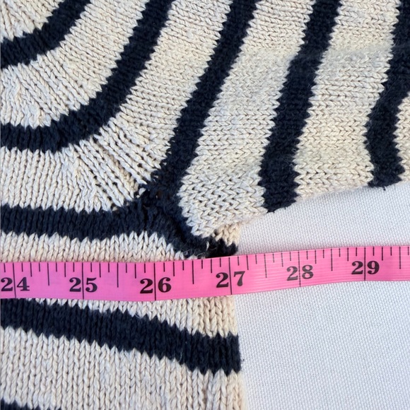 J Crew Cowl Neck Striped Button Down Tan Navy Preppy Cardigan Knit Sweater XL - Picture 7 of 10
